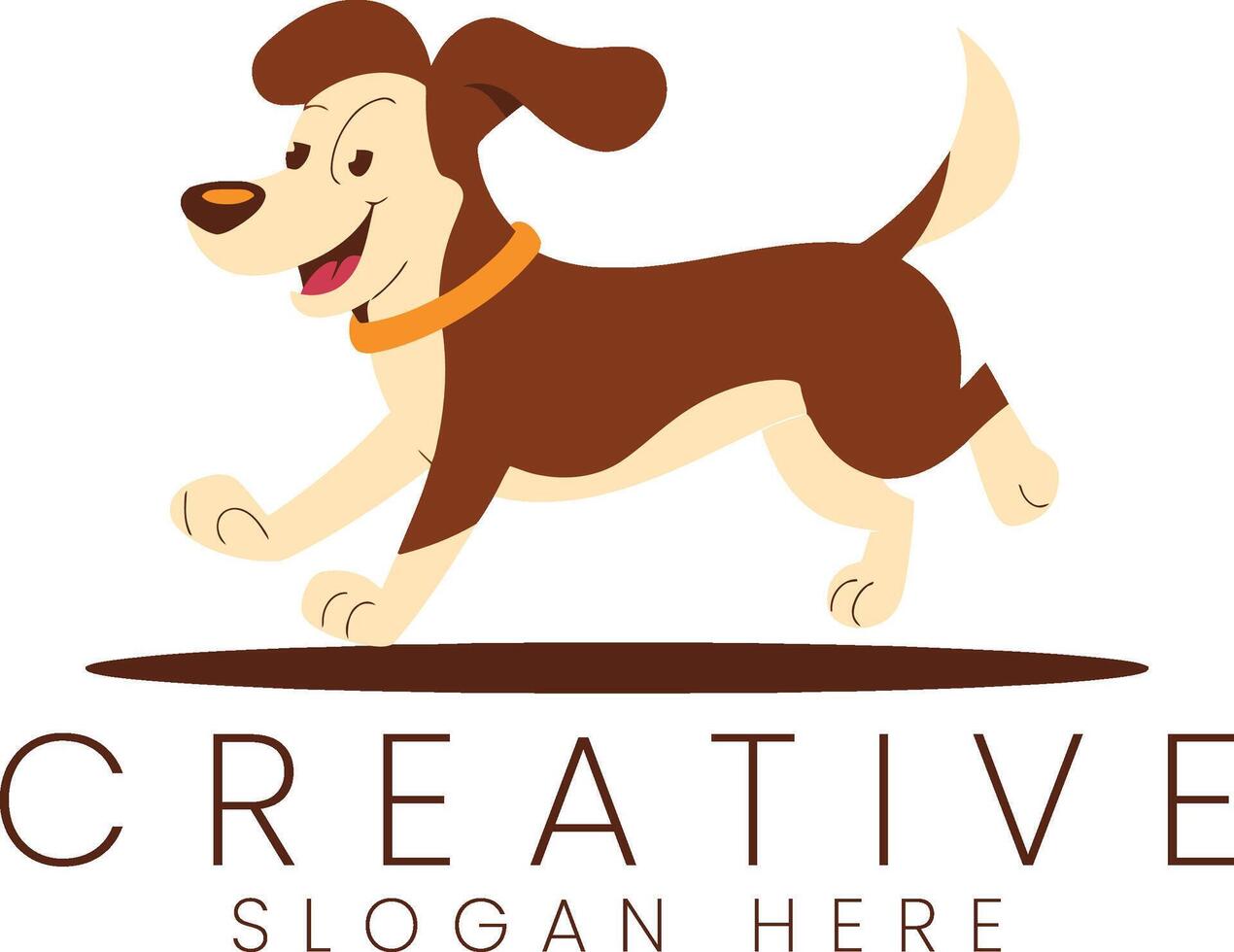 Happy Brown Dog Running Creative Logo Design pet fun pet paw cute icon tail puppy image vector