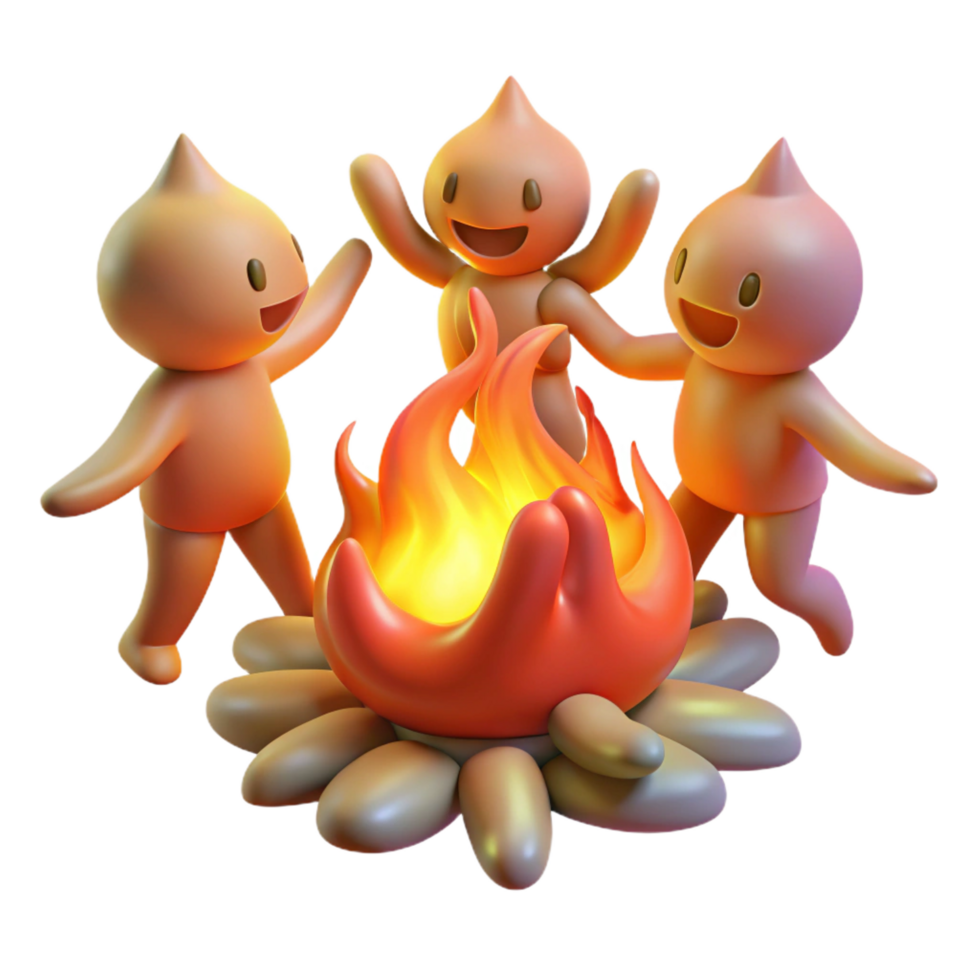 stunning dreamy renaissance A group of playful sprites dancing around a bonfire, warm firelight, impressionistic style professional png