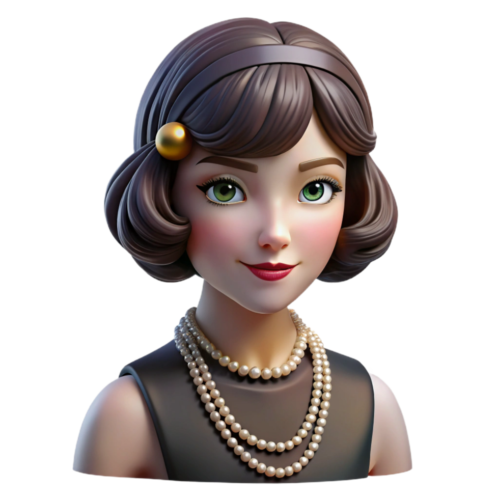 spectacular impressionist Portrait of a glamorous flapper girl with a bob haircut and a pearl necklace, art deco lighting, vintage photograph style flawless png
