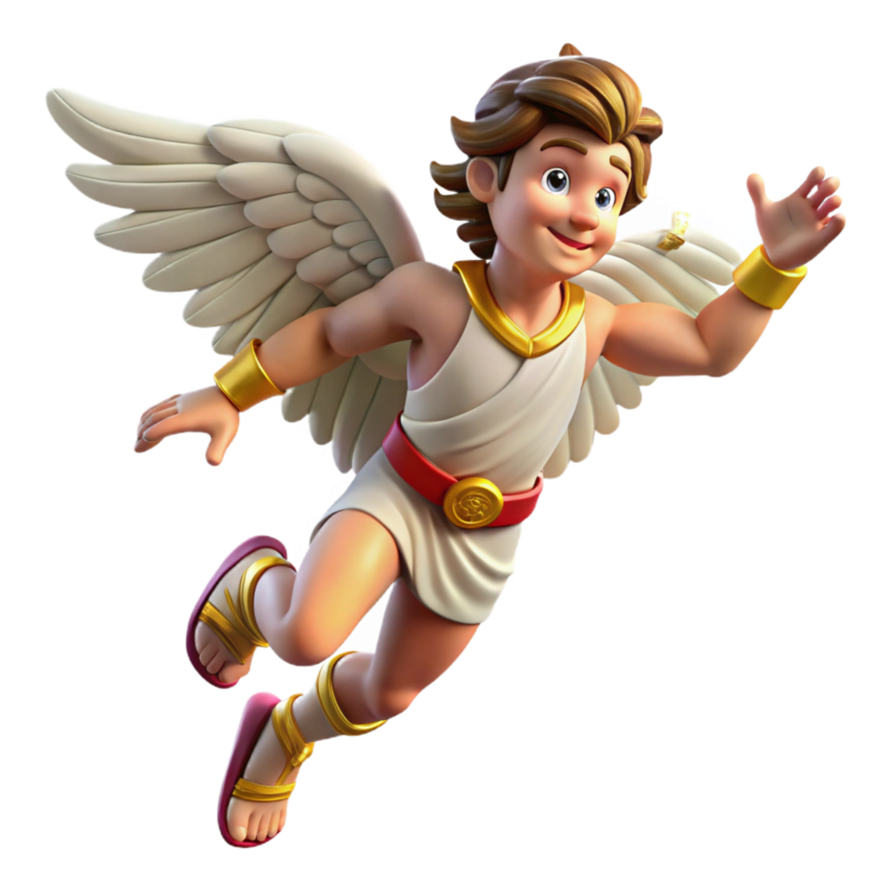 striking passionate gothic A playful Hermes, messenger of the gods, wearing winged sandals, dynamic pose. Art Nouveau style original png