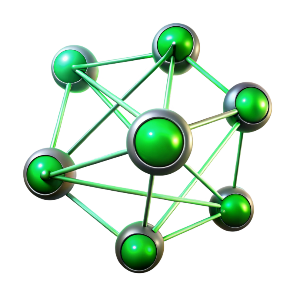exceptional futuristic A network of interconnected lines and circles, glowing with a vibrant green light, sharp focus with a metallic texture, Cyberpunk style expertly shot png