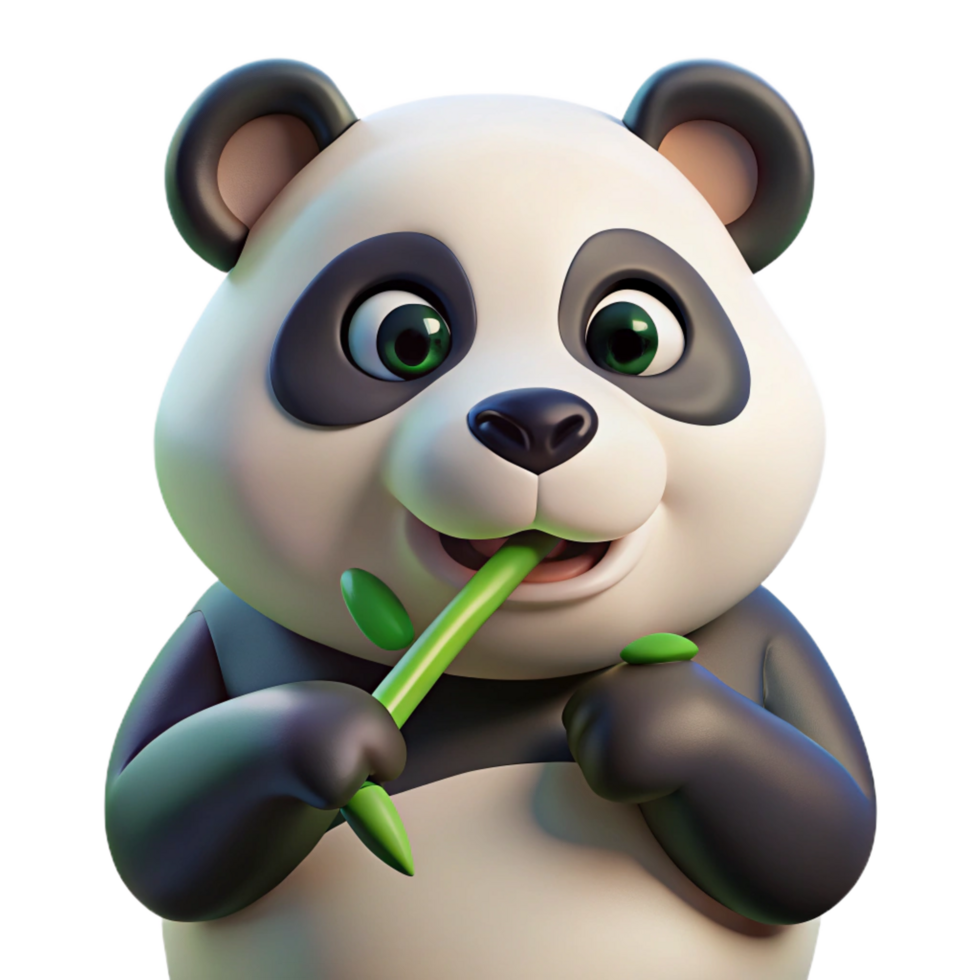 dramatic abstract A giant panda munching on bamboo, close up portrait with soft lighting, in a cute and cuddly style premium png