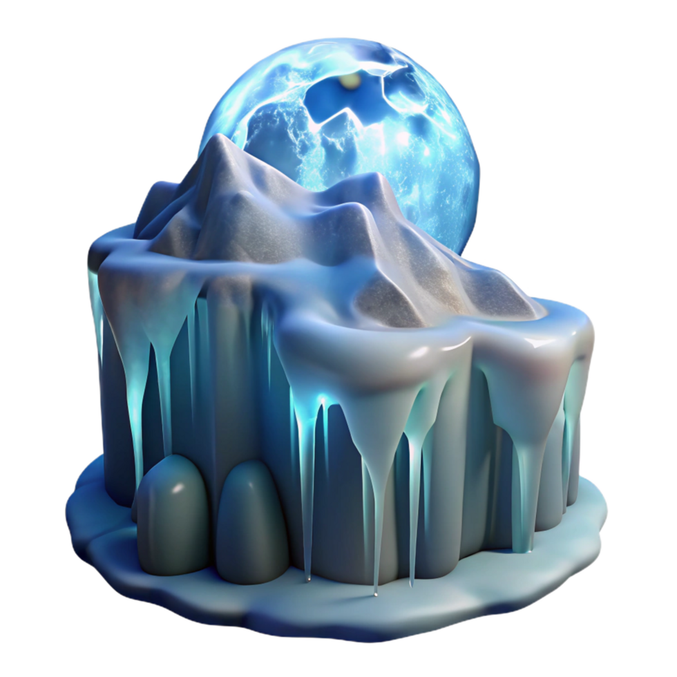 dazzling harmonious tropical A frozen waterfall illuminated by the soft light of a full moon. Photorealistic, icy textures flawless png