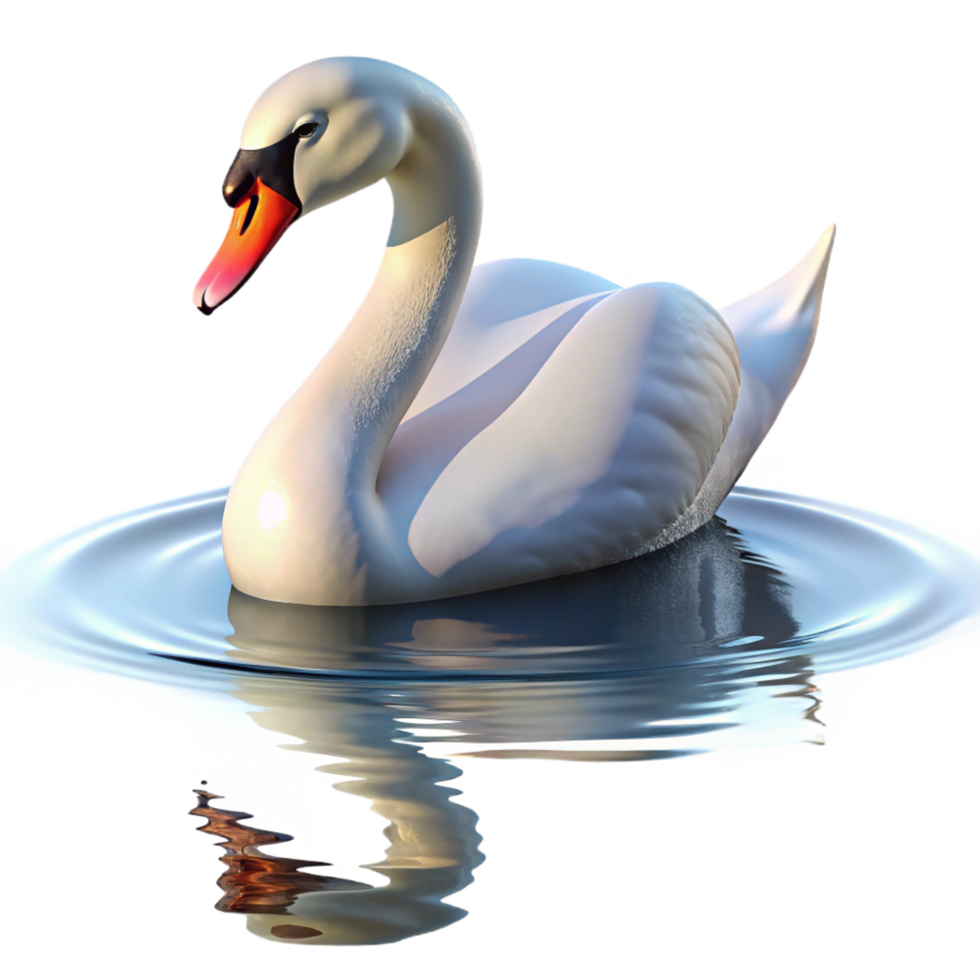 immaculate passionate modern A graceful swan swimming on a calm lake, reflective surface and serene atmosphere, in an impressionistic style impeccable png