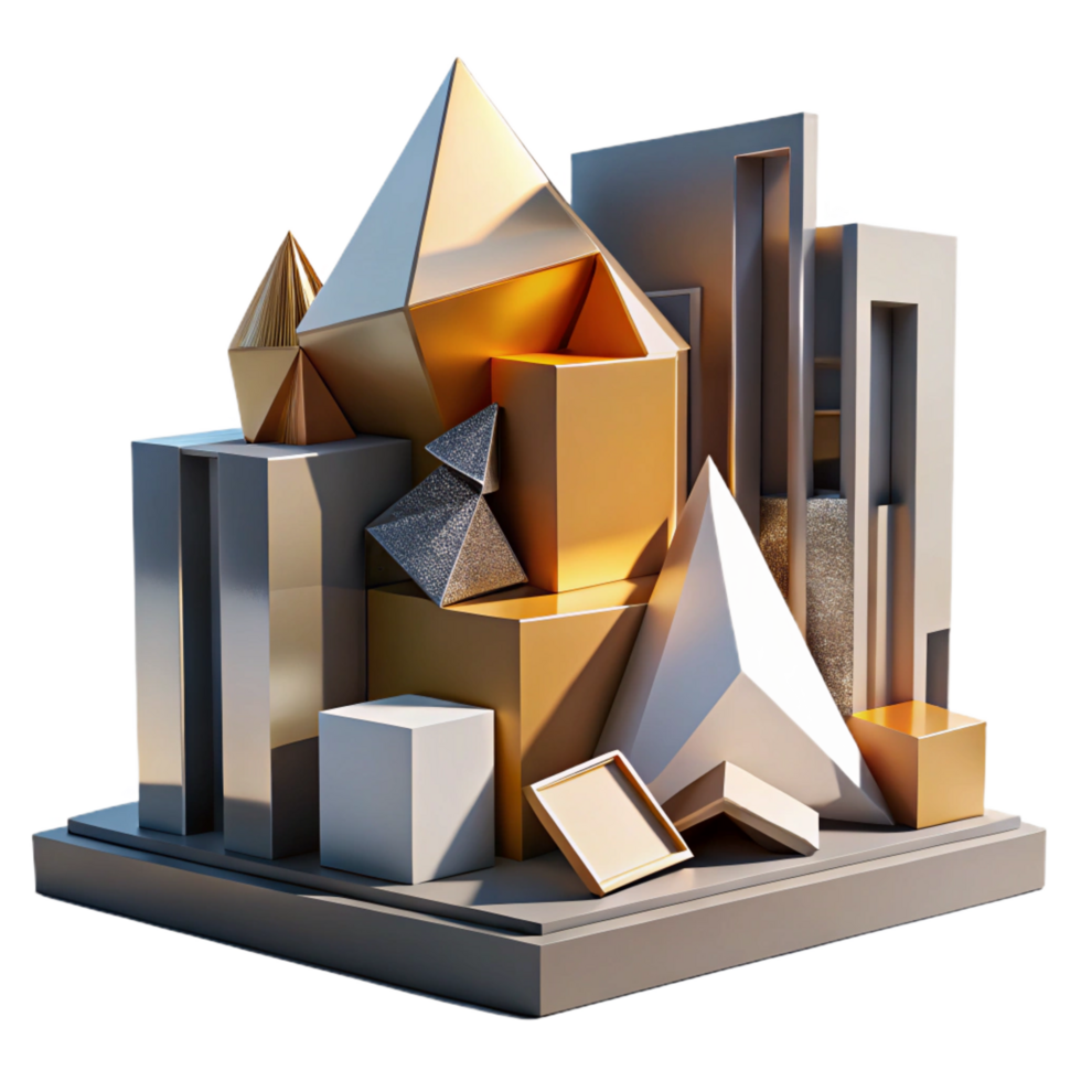 harmonious immaculate Deconstructivist architecture, fragmented forms, sharp angles, contrasting materials, dramatic lighting, professional png