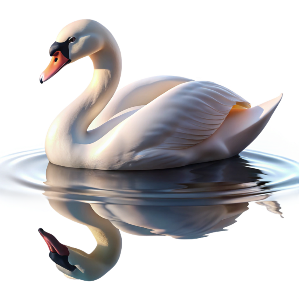 impressive mysterious rustic A graceful swan swimming on a calm lake, reflective surface and serene atmosphere, in an impressionistic style professional png