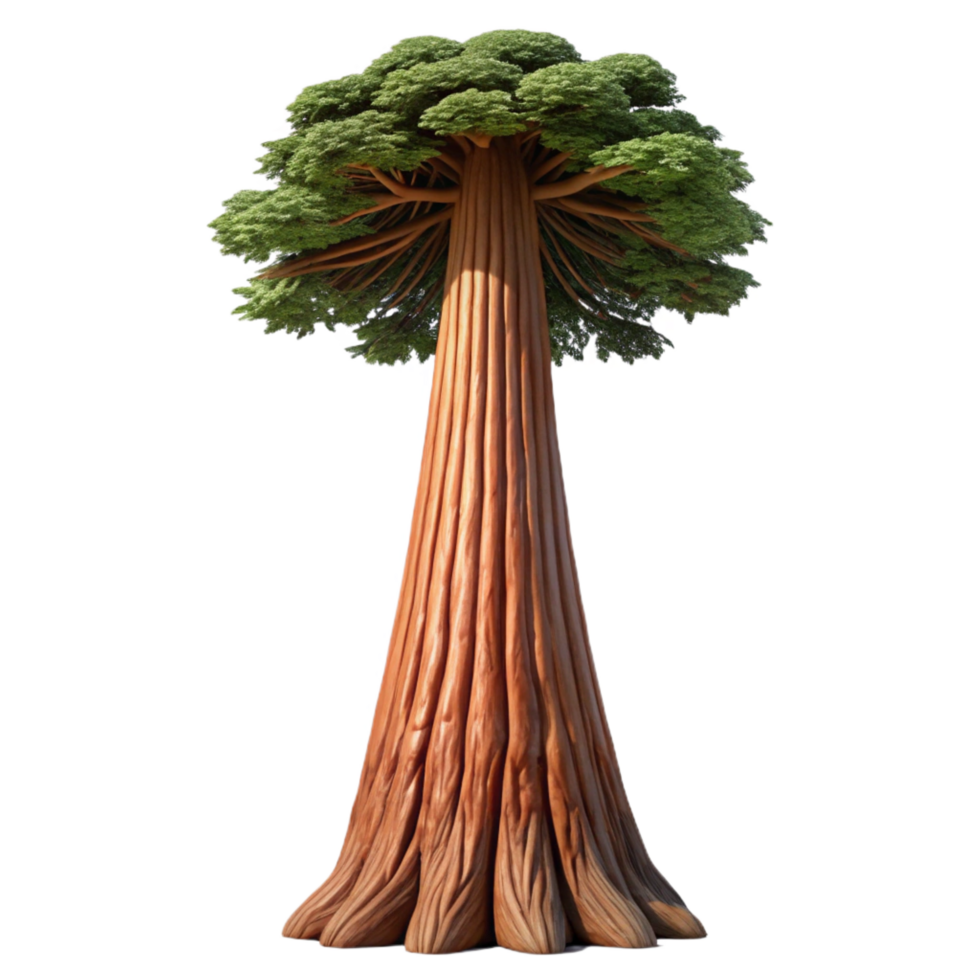 splendid energetic surreal A giant sequoia tree reaching towards the sky. Imposing scale, detailed bark texture detailed png