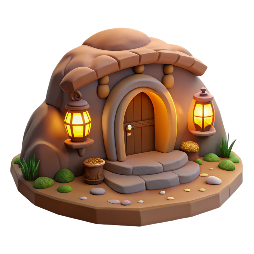alluring artistic A subterranean dwelling, carved into the earth, warm and cozy lighting, hobbit hole style, digital art, ultra HD png