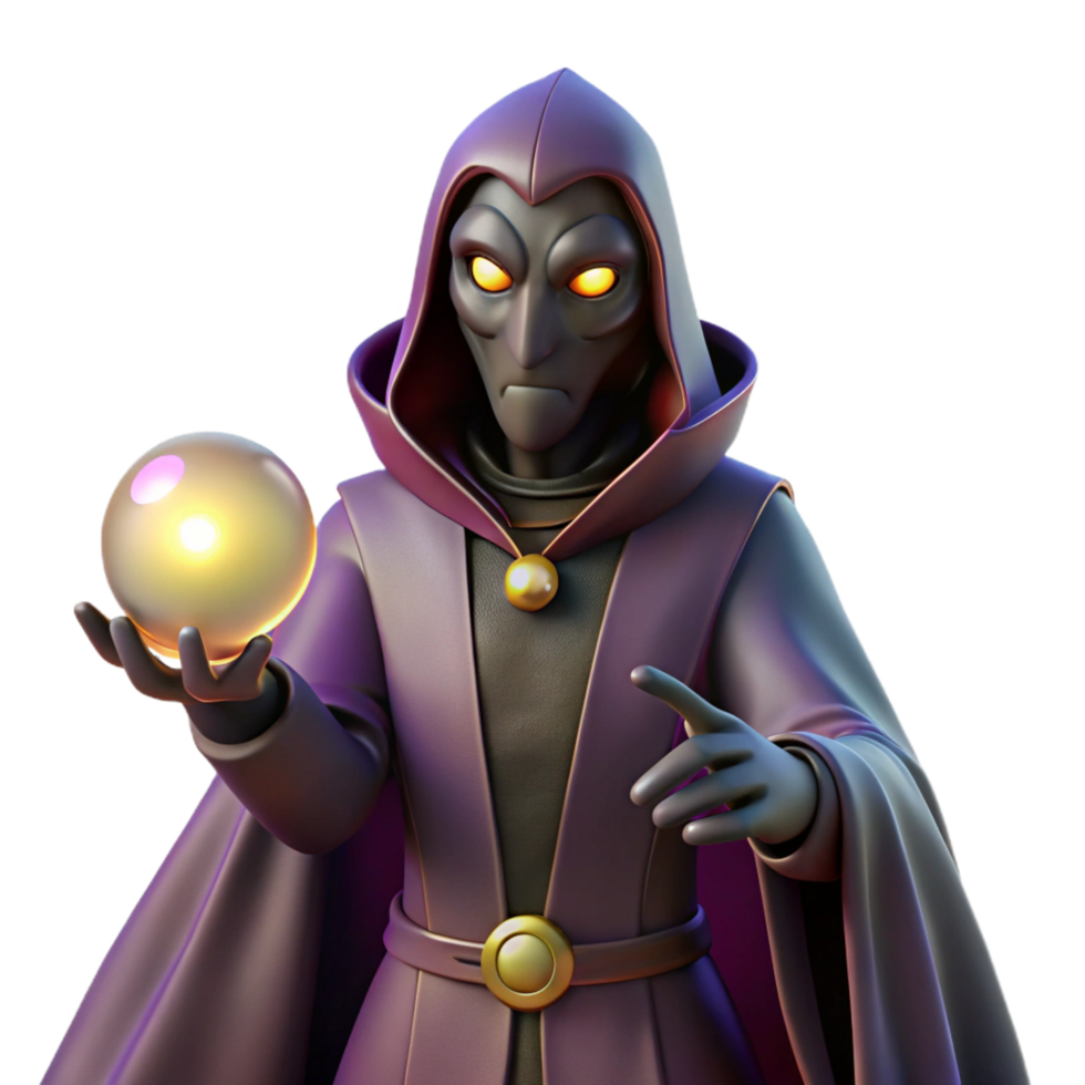 breathtaking ethereal renaissance Portrait of a mysterious masked figure in a long cloak, holding a glowing orb. Dark, dramatic lighting. Fantasy art style authentic png