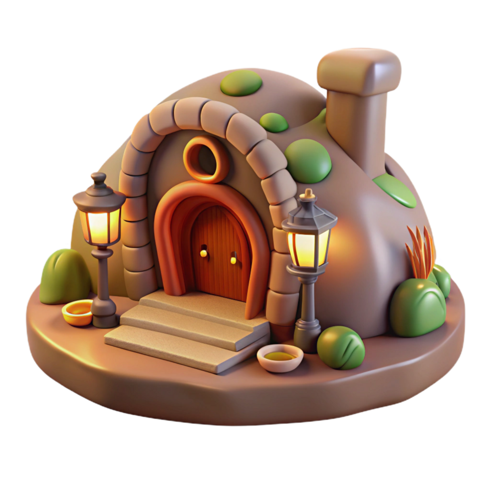 intense picturesque A subterranean dwelling, carved into the earth, warm and cozy lighting, hobbit hole style, digital art, expertly shot png