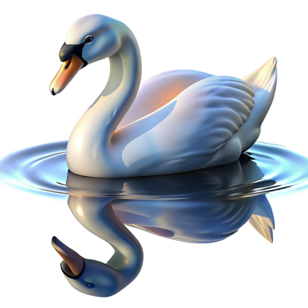 spectacular avant garde A graceful swan swimming on a calm lake, reflective surface and serene atmosphere, in an impressionistic style luxury png