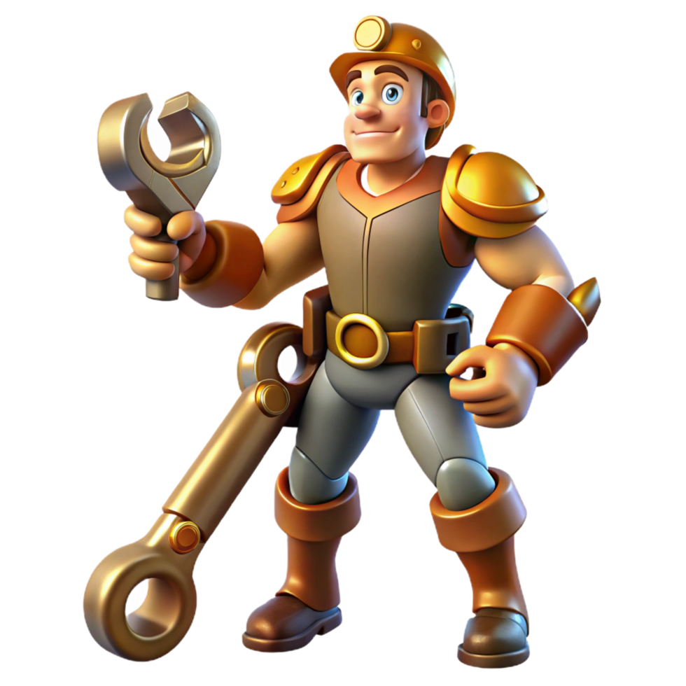 elegant unforgettable A powerful steampunk automaton, wielding a giant wrench, dynamic, spotlight lighting, comic book style png