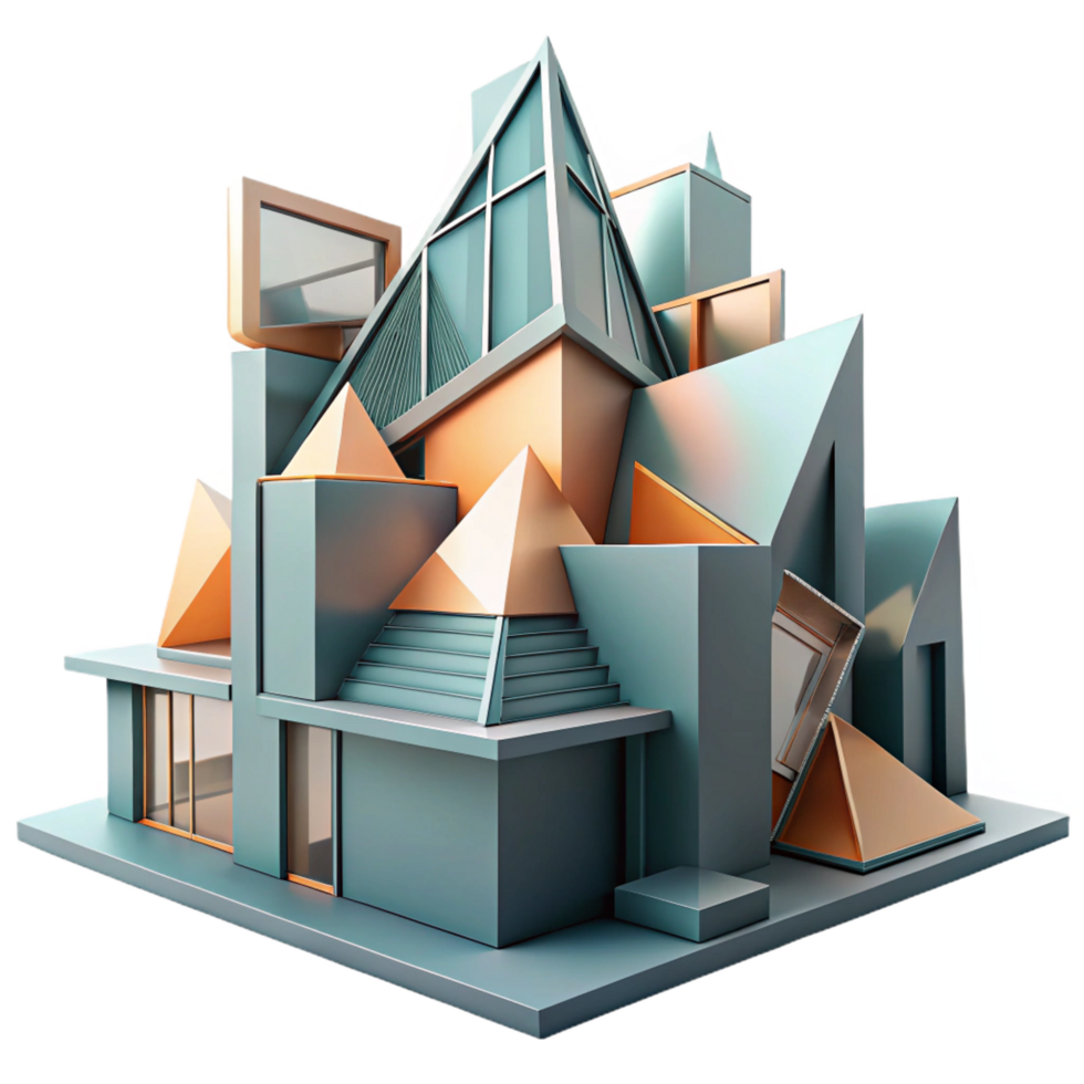 enchanting elegant Deconstructivist building, fragmented forms, sharp angles, dynamic lighting, abstract, architectural style precision png