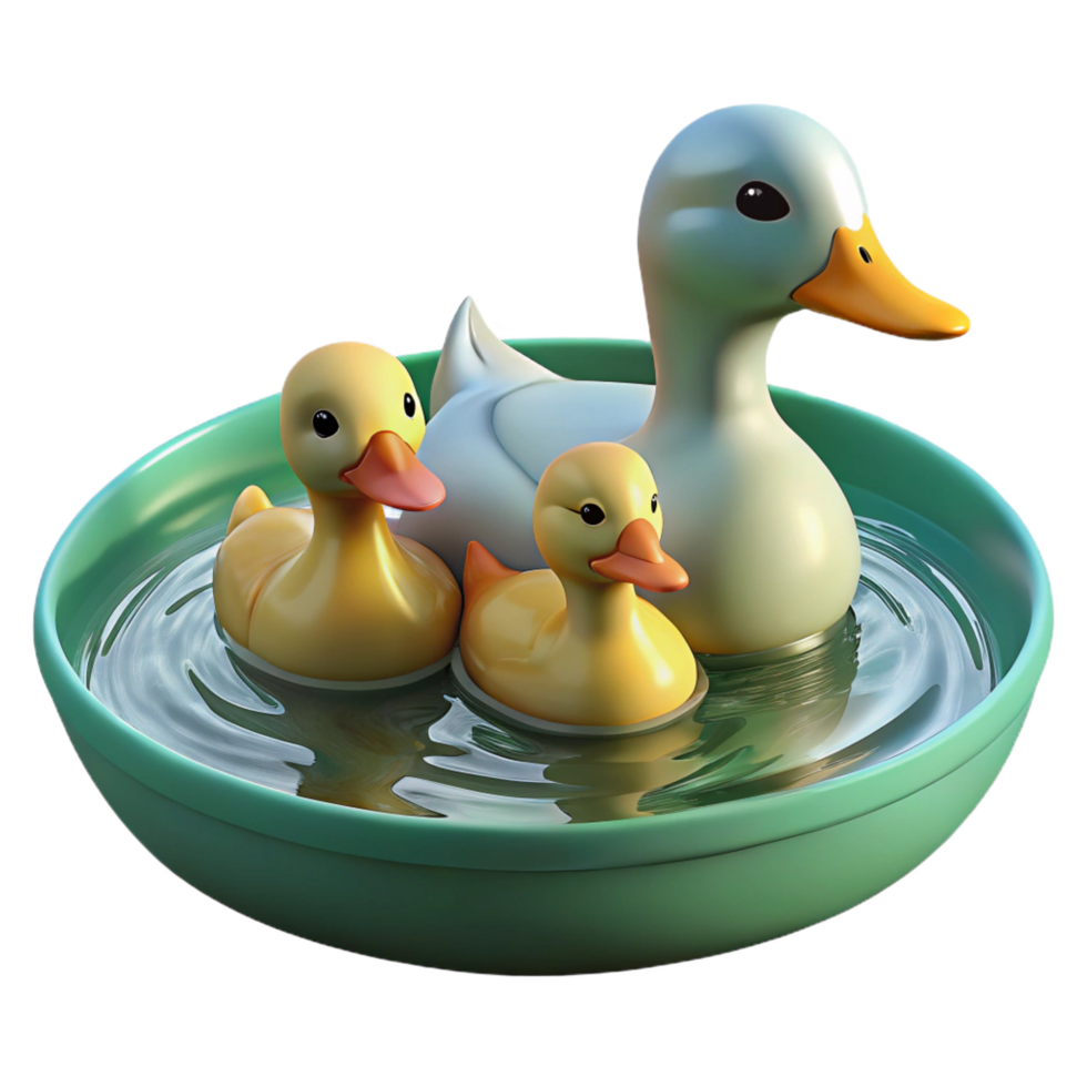 enchanting artistic A family of ducks swimming in a pond, serene atmosphere and reflective water, in an impressionistic style premium png