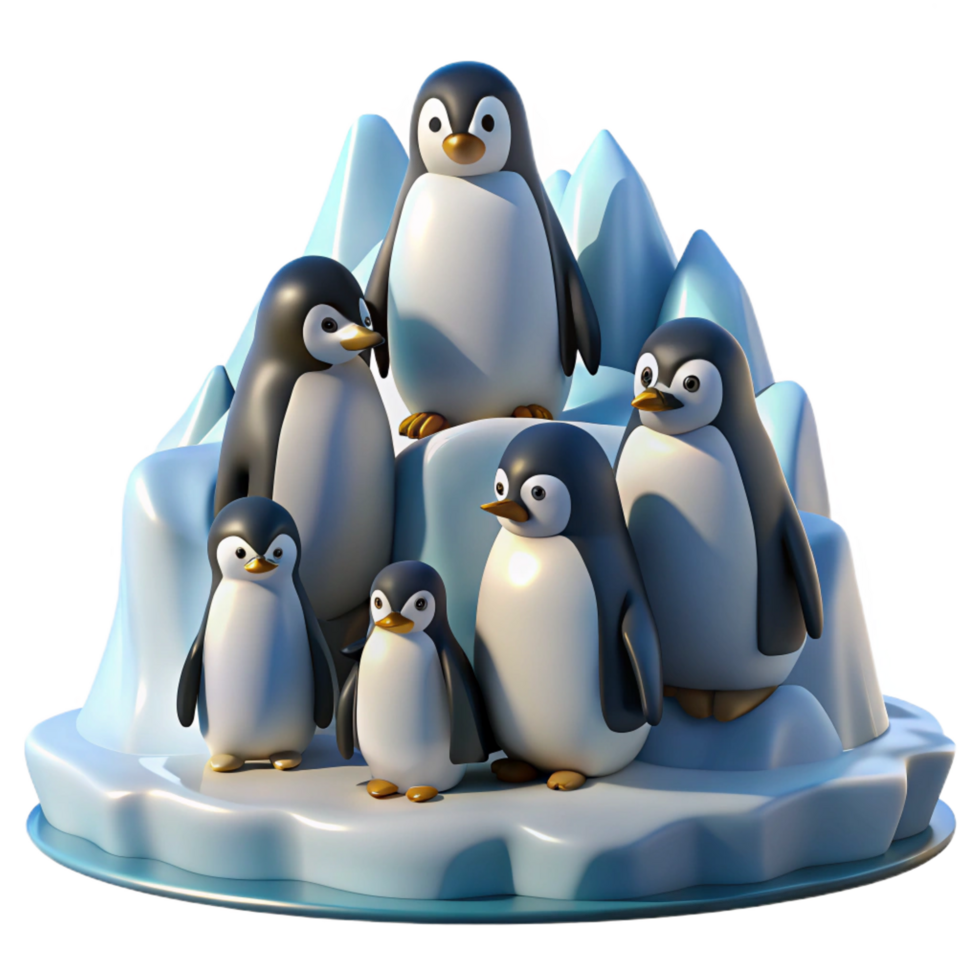 playful dazzling A group of penguins huddled together on an icy landscape, cold lighting and stark environment, in a documentary style luxury png