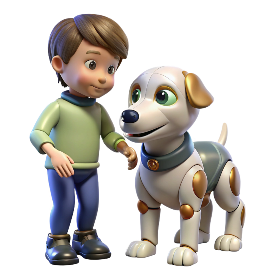 whimsical majestic A robotic dog interacting with a child, warm, domestic setting, realistic style flawless png