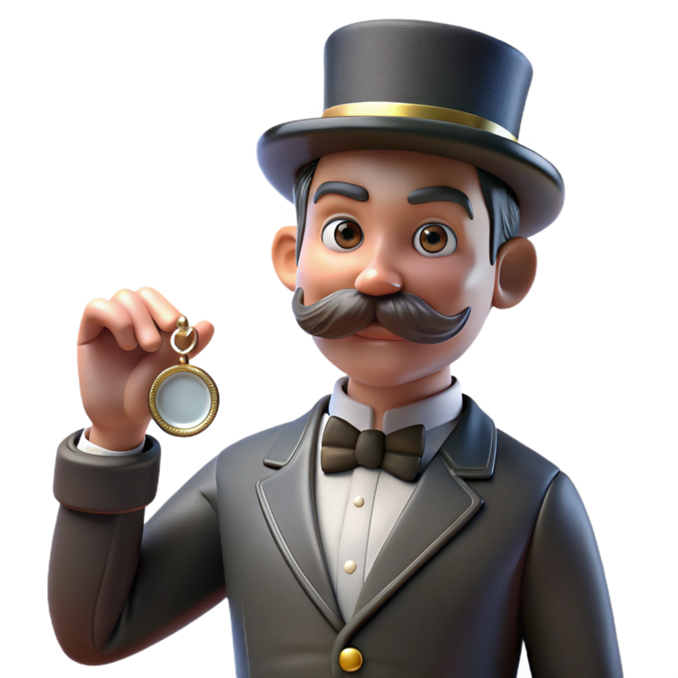 vibrant contemporary Portrait of a Victorian gentleman with a handlebar mustache, monocle, and top hat, holding a pocket watch. Soft, diffused natural lighting. Academic painting style luxury png