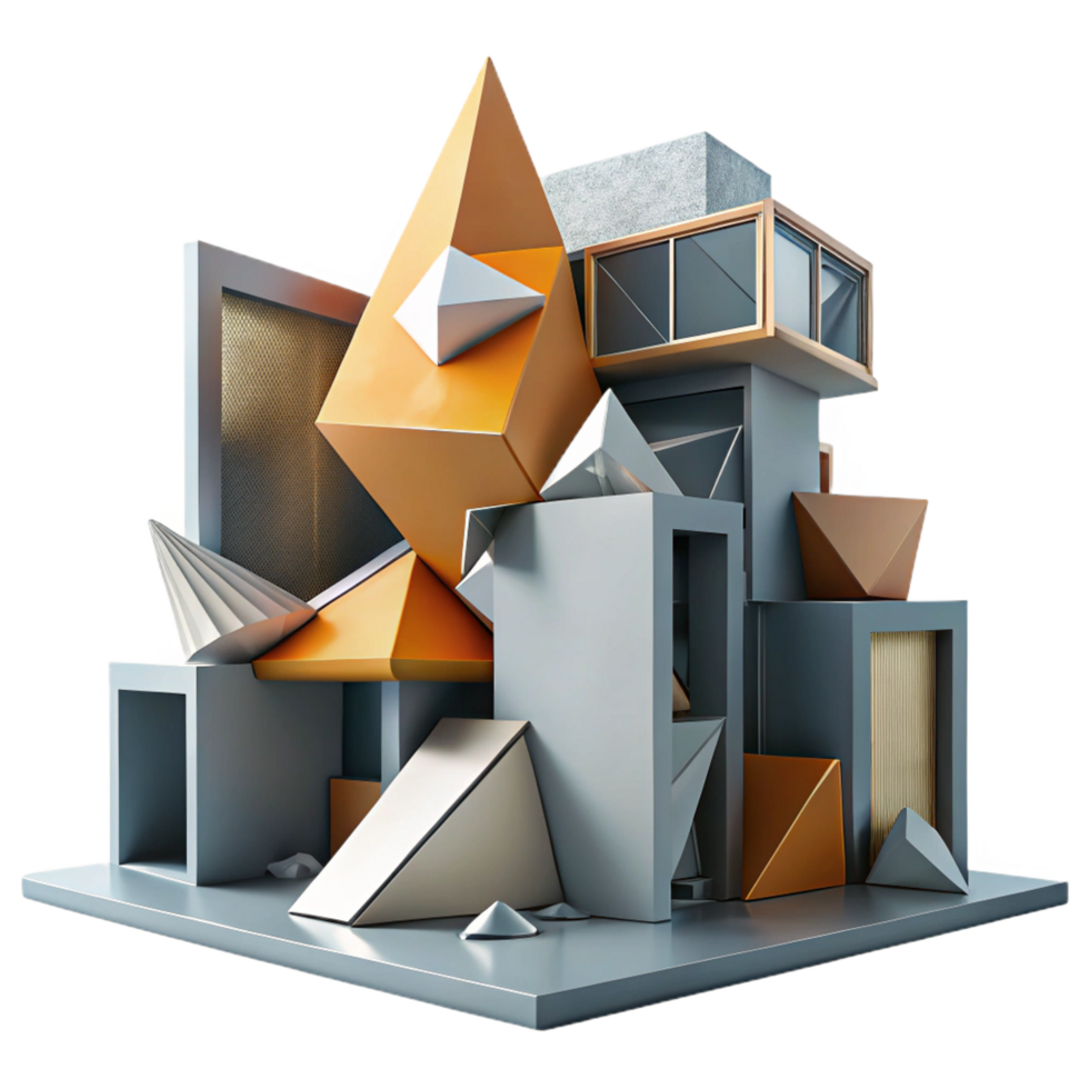 fascinating nordic Deconstructivist architecture, fragmented forms, sharp angles, contrasting materials, dramatic lighting, handcrafted png
