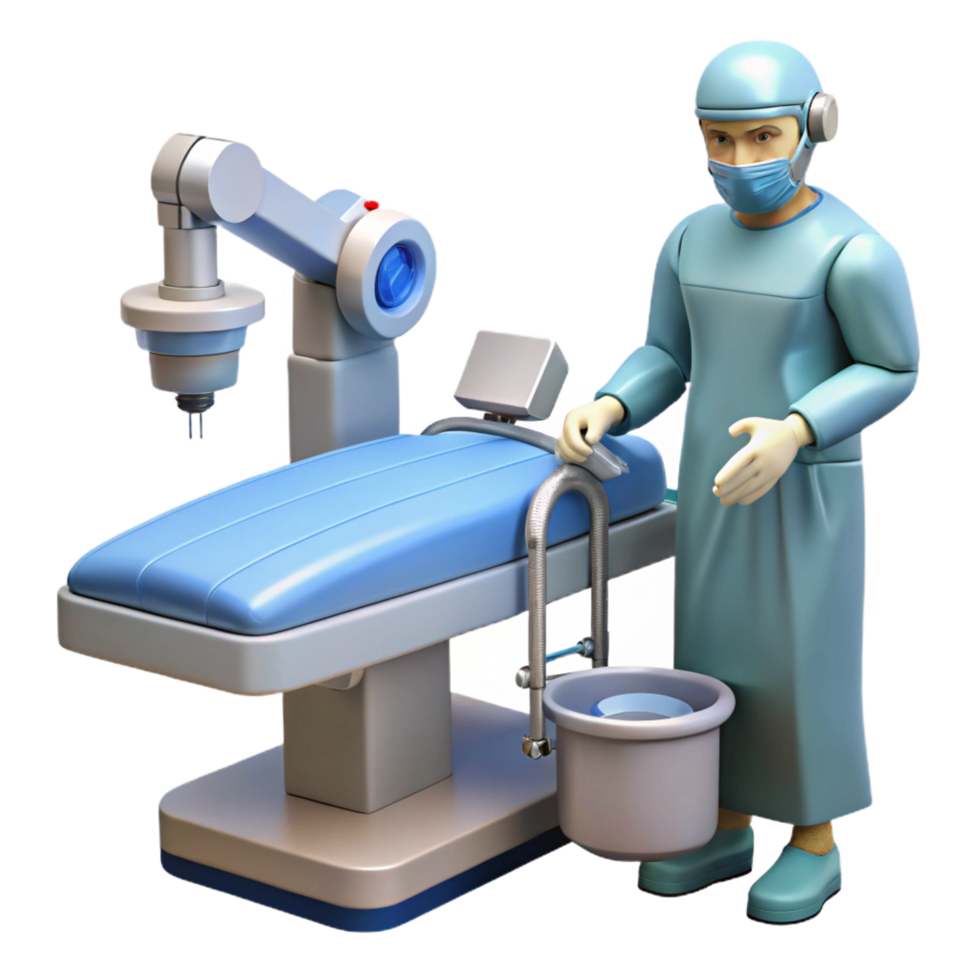 extraordinary whimsical baroque A robotic surgeon performing a delicate operation, sterile operating room lighting, hyperrealistic style museum quality png