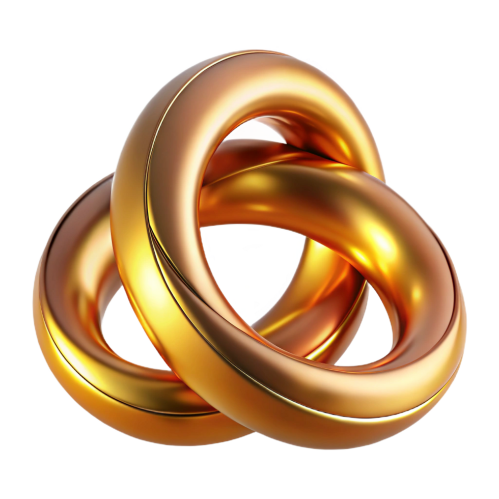 romantic beautiful Interlocking metallic rings of copper and gold, reflecting a warm, golden light. Art Nouveau style high quality png