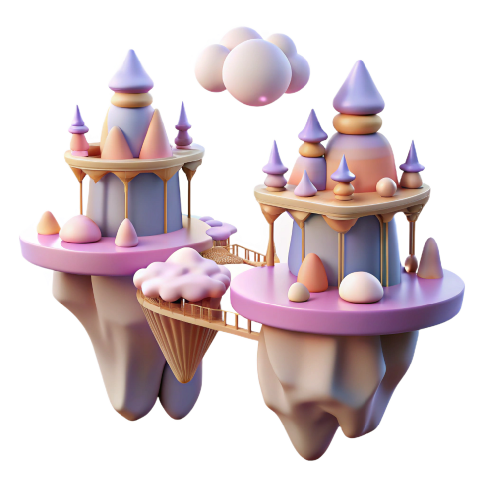 spectacular harmonious gothic Floating islands connected by bridges, pastel colors, dreamlike atmosphere, art nouveau style, digital illustration, detailed png