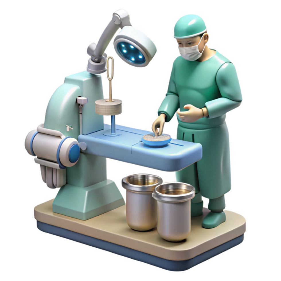 captivating celebrated A robotic surgeon performing a delicate operation, sterile operating room lighting, hyperrealistic style png