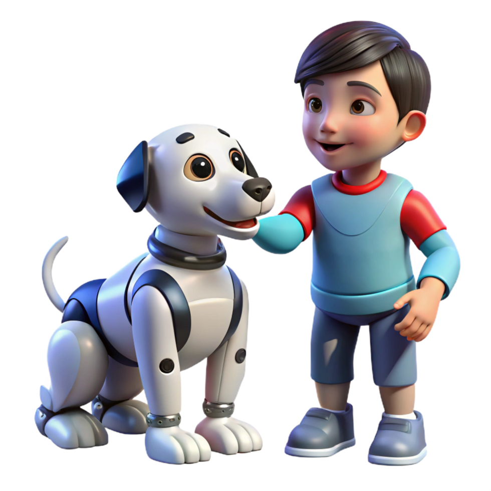 splendid joyful vintage A robotic dog interacting with a child, warm, domestic setting, realistic style premium png