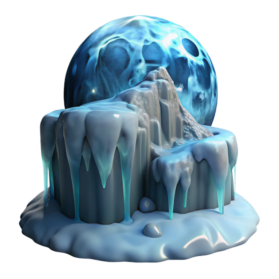 gorgeous timeless A frozen waterfall illuminated by the soft light of a full moon. Photorealistic, icy textures png