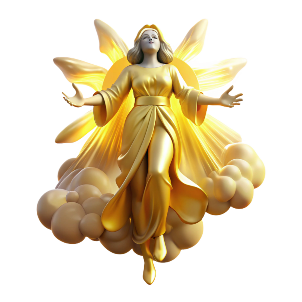 nostalgic mesmerizing A graceful celestial being descending from the heavens, bathed in golden light. Divine, ethereal lighting, Renaissance style artisan png