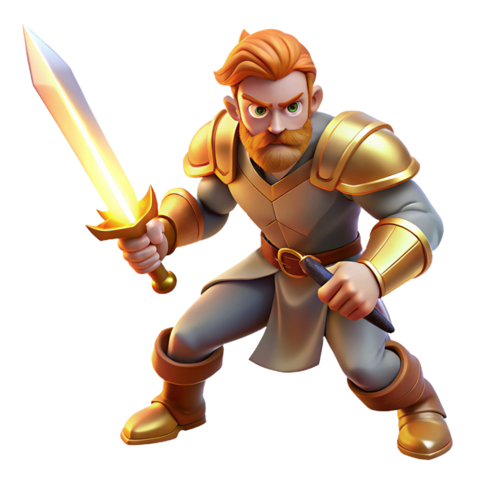 pristine mysterious retro A fierce warrior wielding a glowing sword, dramatic backlighting, heroic fantasy style elite png
