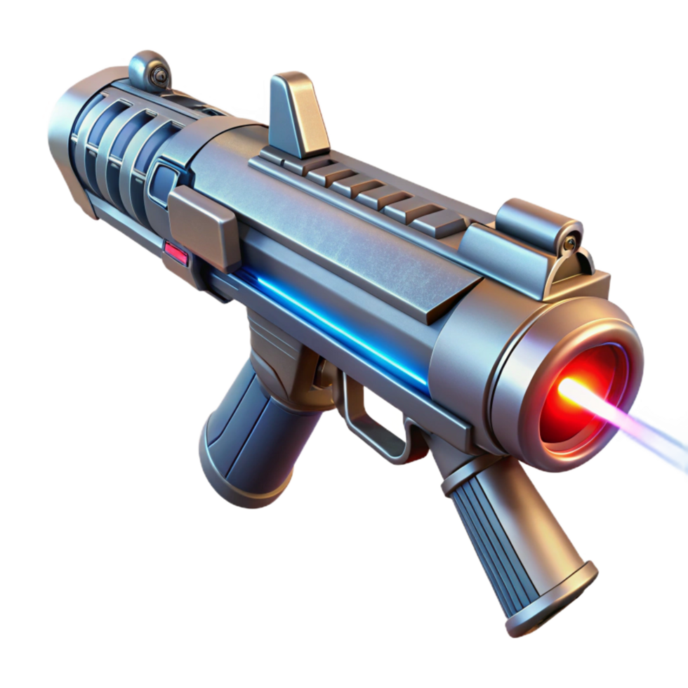 extraordinary retro A futuristic weapon, sleek and deadly, emits a beam of pure energy. Intense, laser lighting. Military sci fi style masterfully captured png