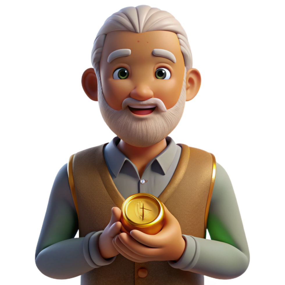 gorgeous distinguished Portrait of an elderly man with weathered hands holding a compass, his face illuminated by the warm glow of a setting sun, realistic style png