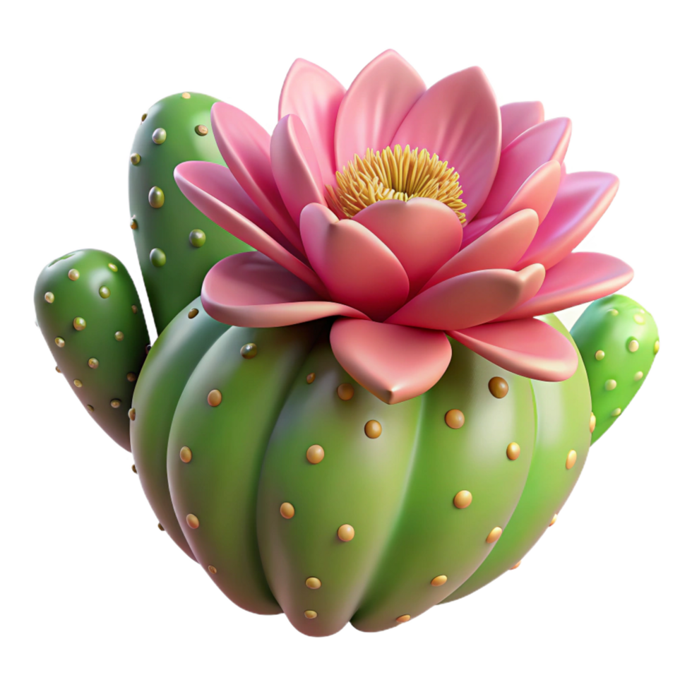 majestic reflective renaissance A cactus flower blooming in the harsh desert sun. Detailed textures, vibrant colors premium png