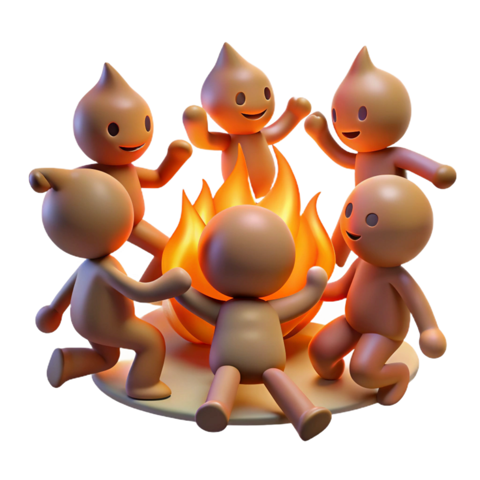 memorable industrial A group of playful sprites dancing around a bonfire, warm firelight, impressionistic style luxury png