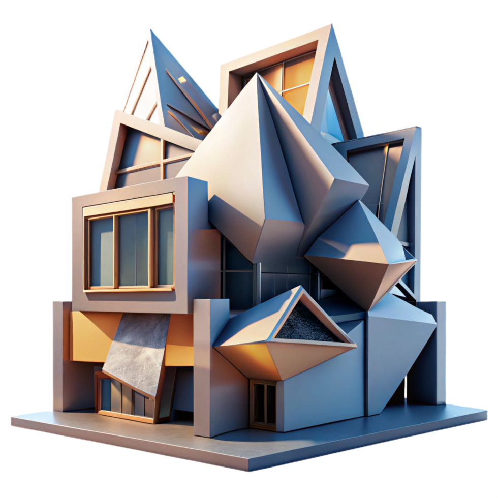 glorious standout Deconstructivist building, fragmented forms, sharp angles, dynamic lighting, abstract, architectural style png