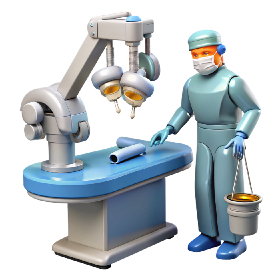 captivating surreal A robotic surgeon performing a delicate operation, sterile operating room lighting, hyperrealistic style museum quality png
