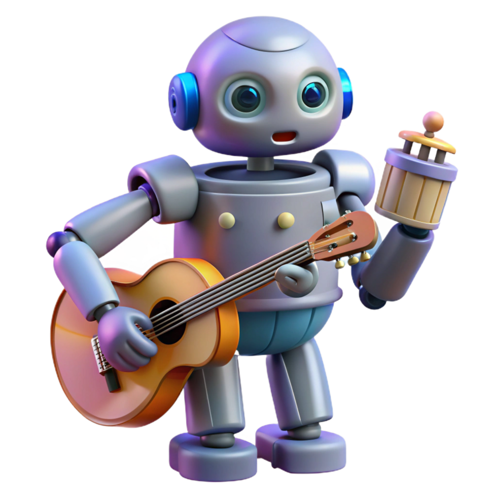 hypnotic creative A robot playing a musical instrument, soft, ambient lighting, melancholic and expressive, pixel art style high resolution png