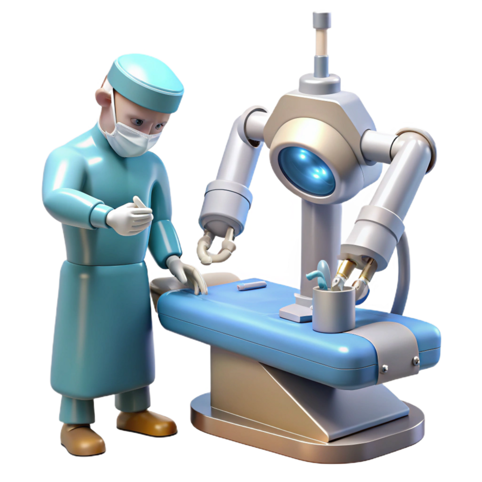 glorious unforgettable A robotic surgeon performing a delicate operation, sterile operating room lighting, hyperrealistic style png
