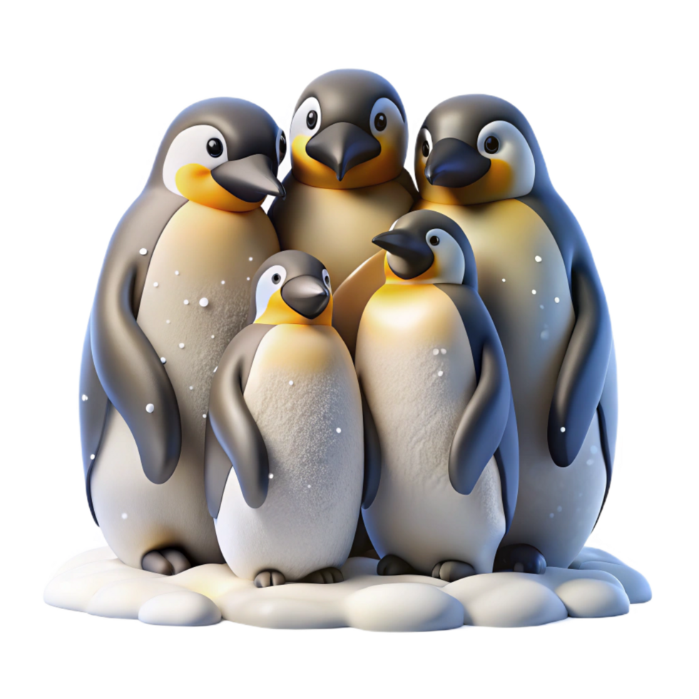 exemplary renaissance A group of emperor penguins huddling together in a blizzard, harsh lighting, photorealistic style elite png