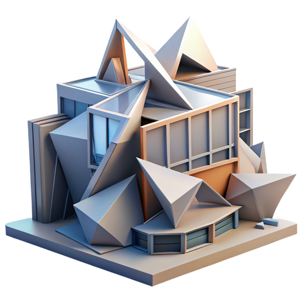 vibrant rare Deconstructivist building, fragmented forms, sharp angles, dynamic lighting, abstract, architectural style png
