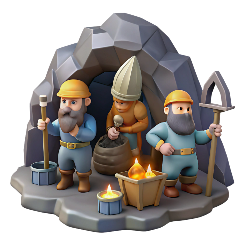 magnificent intense nordic A group of dwarves mining for gems, dimly lit cave, realistic style genuine png
