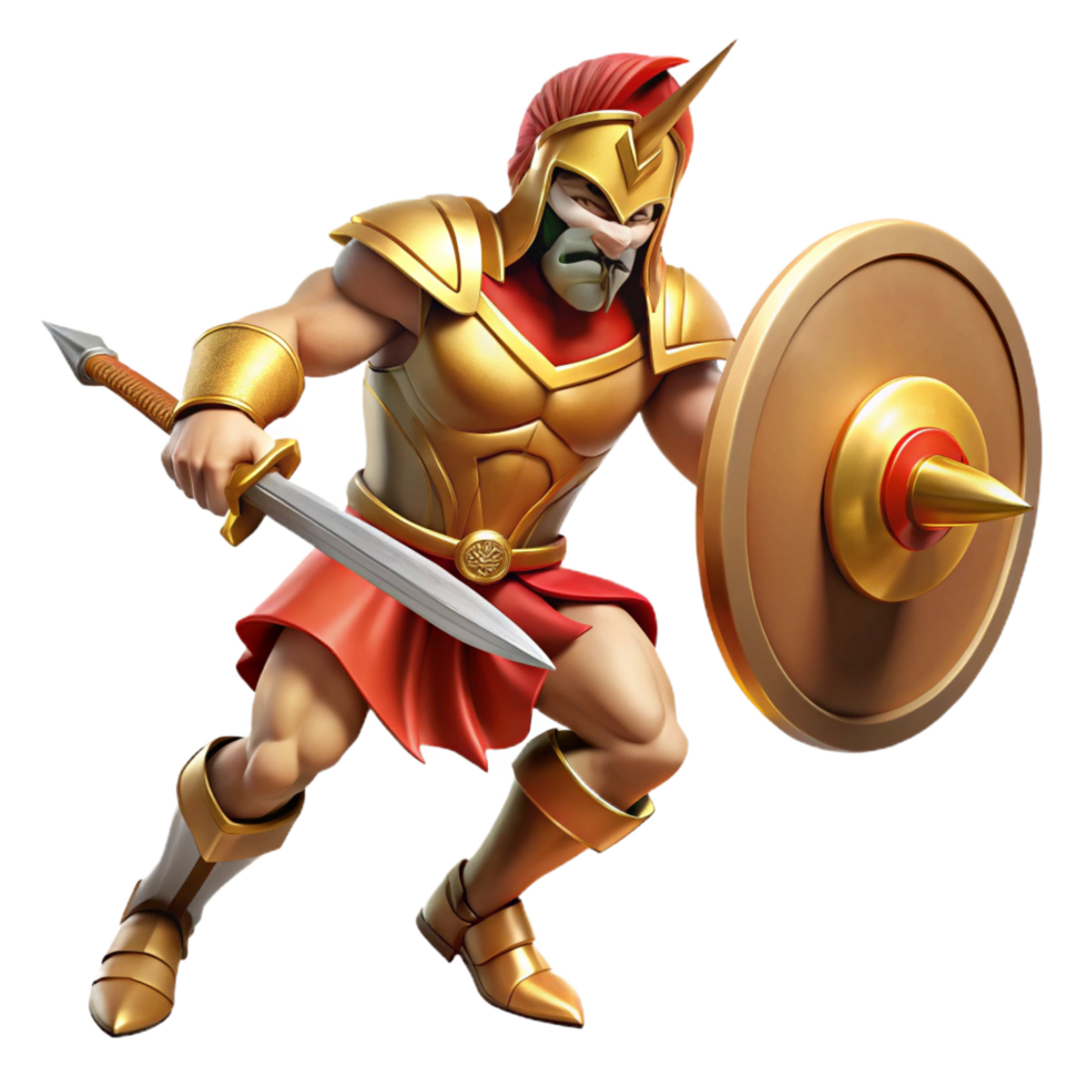 dazzling ethereal traditional A fierce Ares, god of war, wielding a sword and shield, dramatic lighting, battle scene. Baroque style elite png