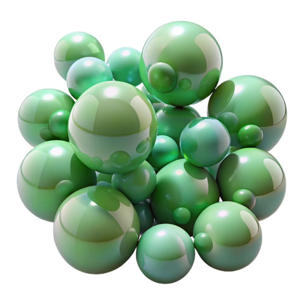 fascinating romantic tropical A field of translucent spheres in varying sizes and shades of green, overlapping and interacting, soft diffused lighting, Minimalist style artisan png
