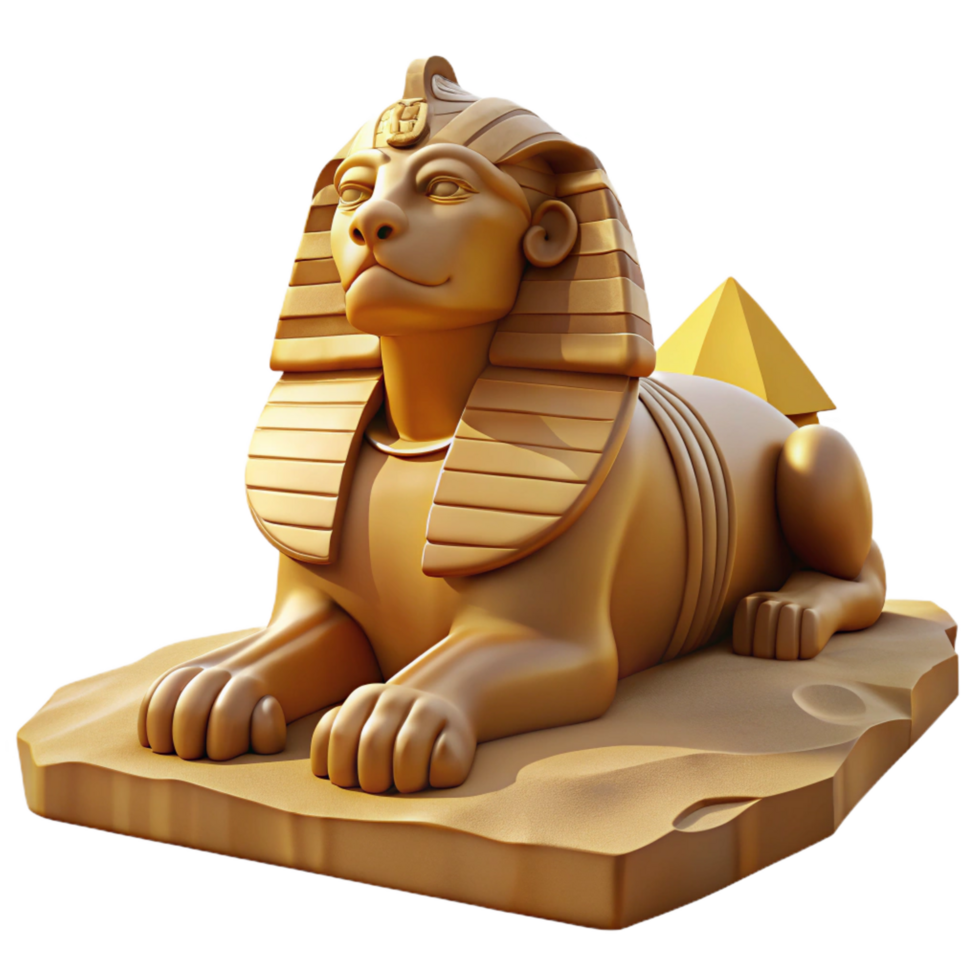 elegant elegant A majestic Sphinx gazing out over the desert sands, bathed in the warm light of a midday sun, ancient Egyptian art style authentic png