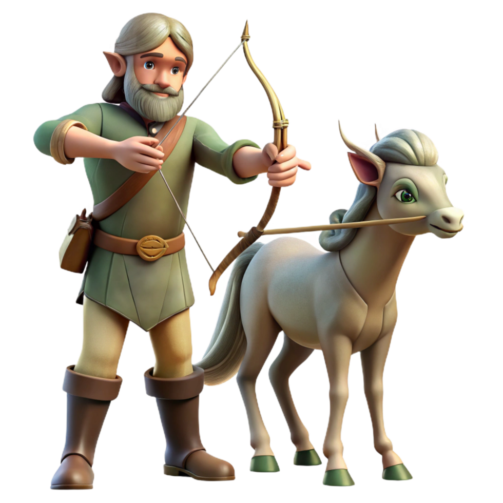 dramatic vibrant A wise old centaur teaching archery to a young elf, warm sunlight, classical painting style precision png