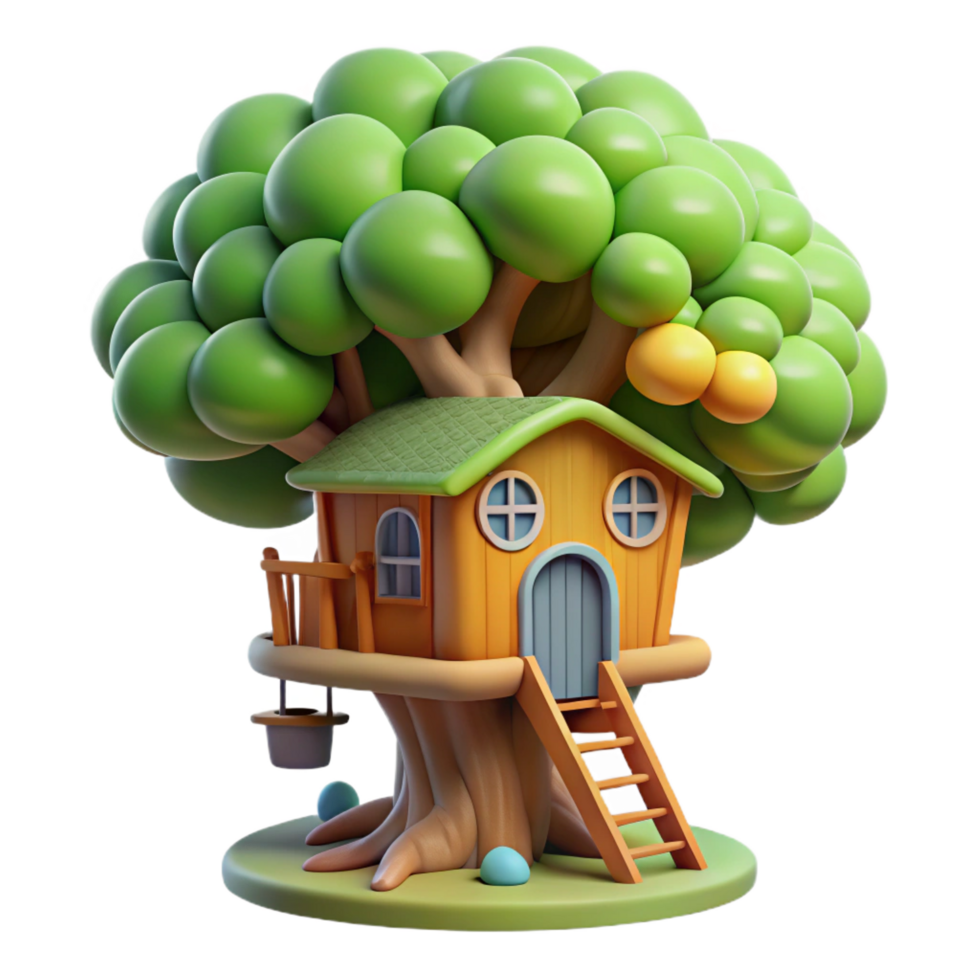 captivating inspired A whimsical treehouse nestled in the branches of a giant tree, dappled sunlight, children s book illustration style png