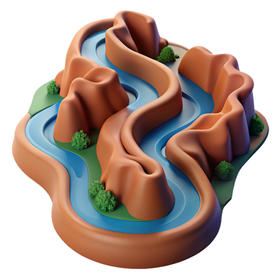 coveted rustic A winding river carving its way through a canyon landscape. Aerial view, dramatic perspective artisan png