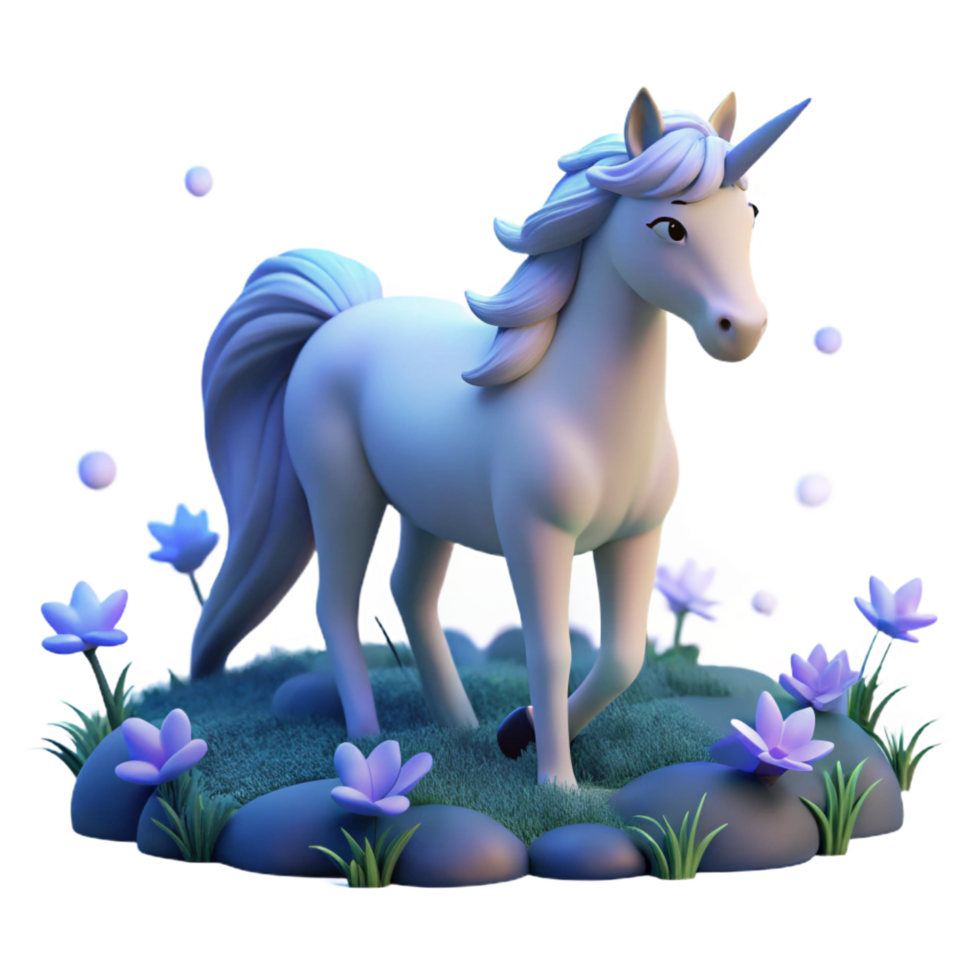 fascinating nostalgic vintage A serene unicorn grazing in a field of bioluminescent flowers, soft moonlight, dreamlike style handcrafted png