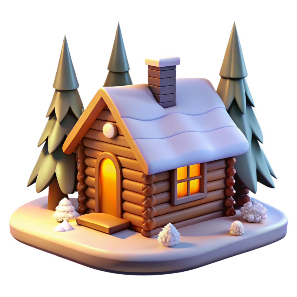 dazzling sought after A cozy log cabin in a snowy forest, warm firelight, idyllic winter scene, rustic charm, png