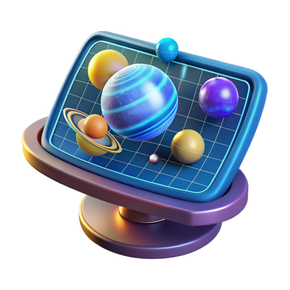 notable organic A holographic display showing a map of the solar system, interactive elements, futuristic style refined png